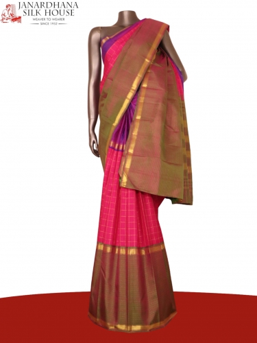 Pure Handloom Zari Checks Kanjeevaram Silk Saree